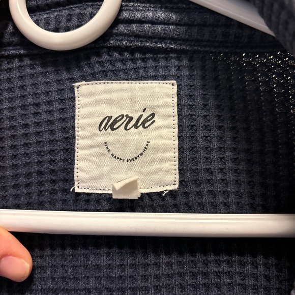 Aerie Navy Waffle-Knit Overshirt - Picture 3 of 4